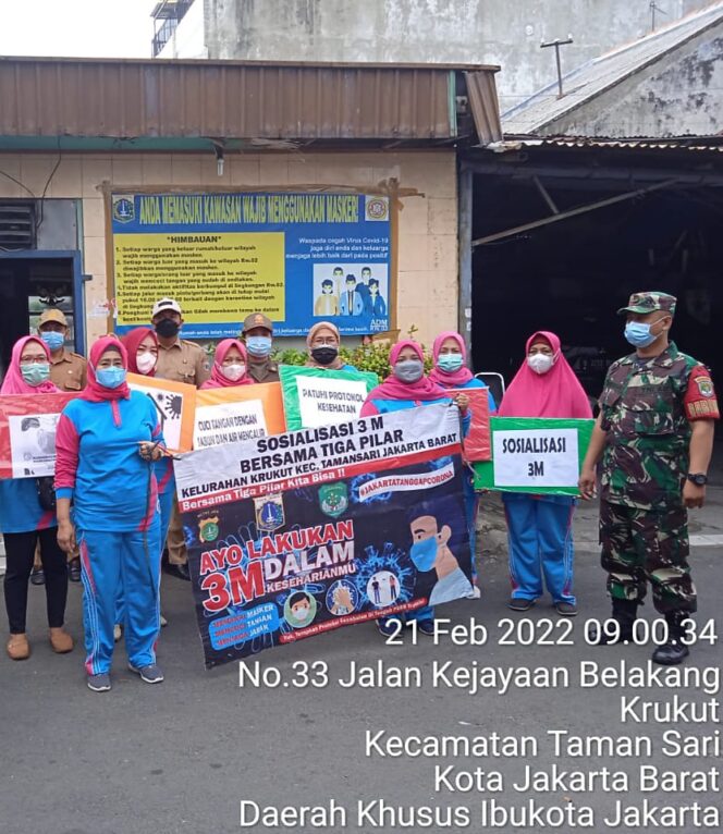 
 Bersama Tiga Pilar, Koramil 01/TS Kodim 0503/JB Gelar Ronda Covid-19 di Krukut, Jakbar