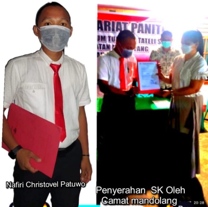 
 Nafiri Christovel Patuo, S.Kel Resmi Jabat Pelaksana Harian Hukum Tua Desa Tateli Satu