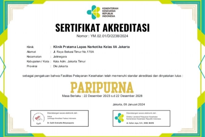 
 PARIPURNA, Klinik Lapas Narkotika Jakarta Meraih Sertifikat Akreditasi Dari Kementerian Kesehatan RIl