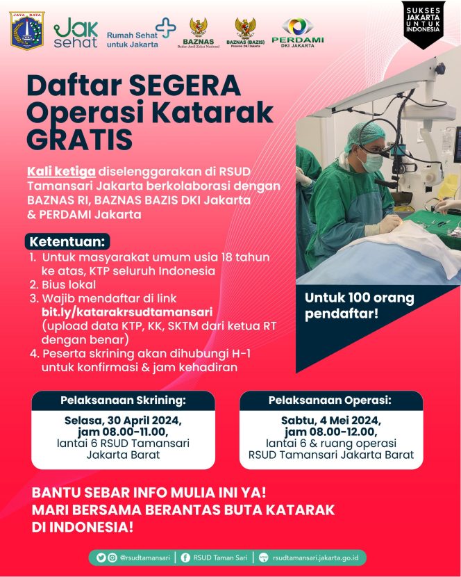
 Daftar SEGERA Operasi Katarak GRATIS, Hanya 15 Menit dengan Metode Phacoemulsifikasi!