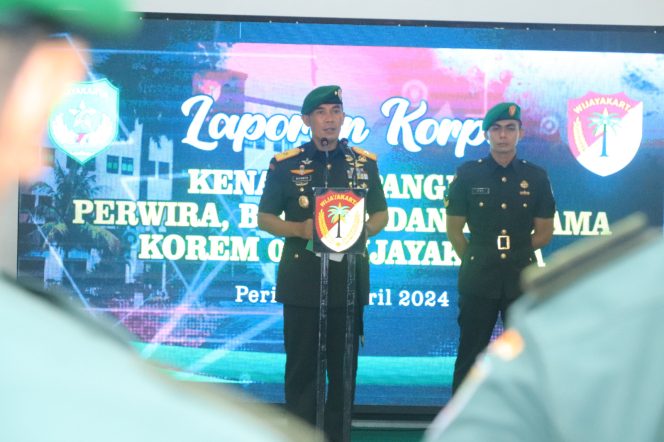 
 Danrem 051/Wkt Pimpin Acara Laporan Korp Kenaikan Pangkat Perwira, Bintara, dan Tamtama Periode 1 April 2024