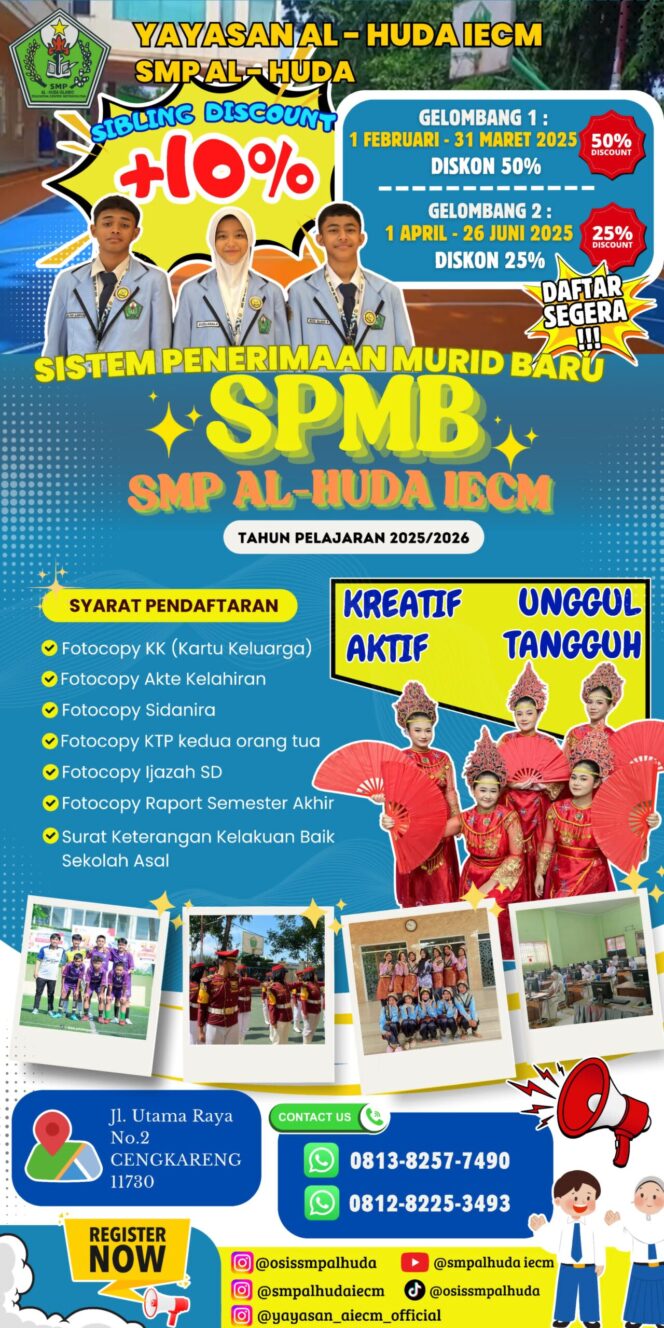 
 SMP Alhuda Cengkareng Buka Penerimaan Murid Baru Tahun Ajaran 2025-2026 Secara Online dengan Diskon hingga 50%