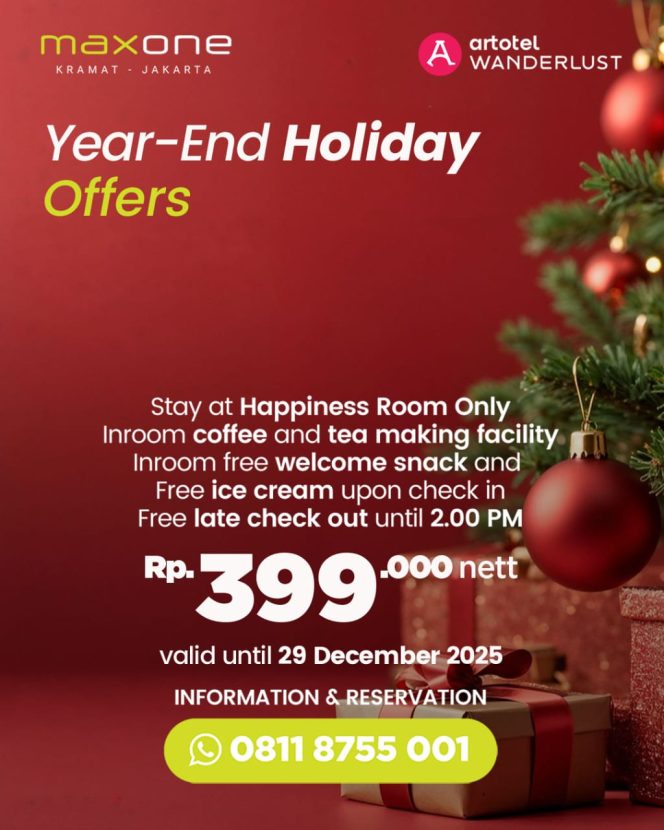 
 Akhir Tahun Bersama Maxone Hotel Kramat Jakarta Tawarkan Promo Staycation Spesial